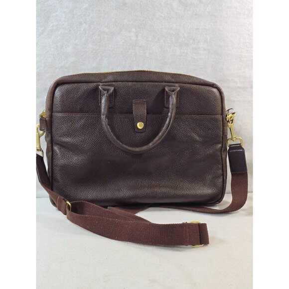 Mark & Graham Brown‎ Leather Briefcase With Gold Hardware & Adjustable Strap - Picture 5 of 11